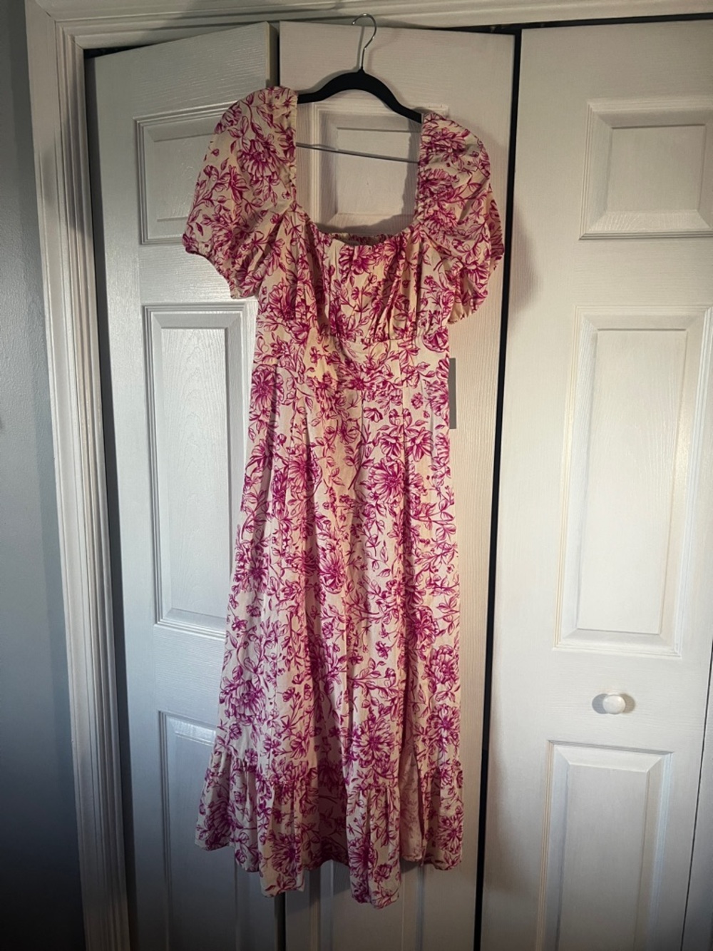 London Times Cream Maxi Dress with Pink Floral Print